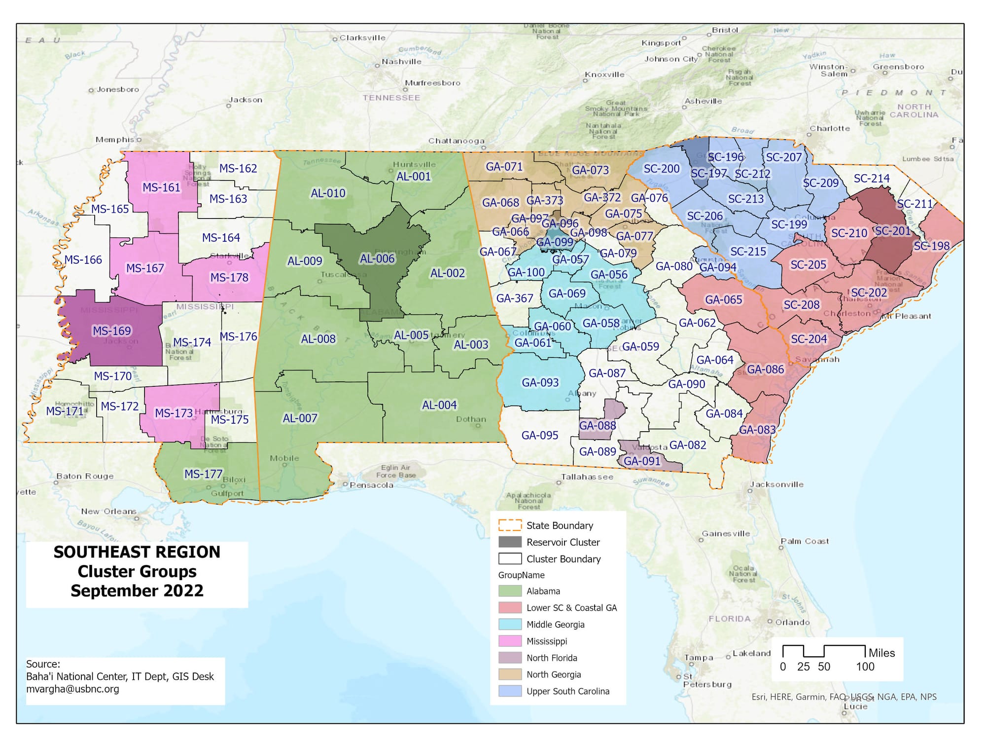 Southeastern States clusters map